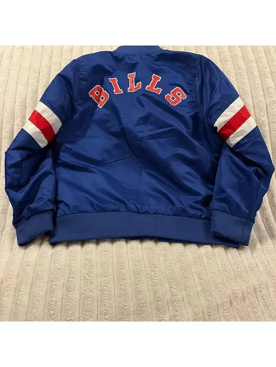 NFL Buffalo Bills Satin Bomber Jacket Boys Size 10/12 Full Snap Fan Gear Coat - Picture 5 of 5